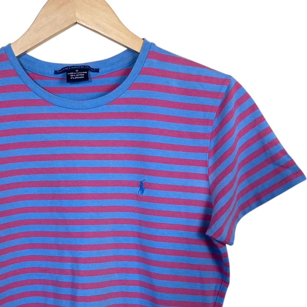 Ralph Lauren Sport Top Women Medium Polo Striped Pink Blue Spring Summer